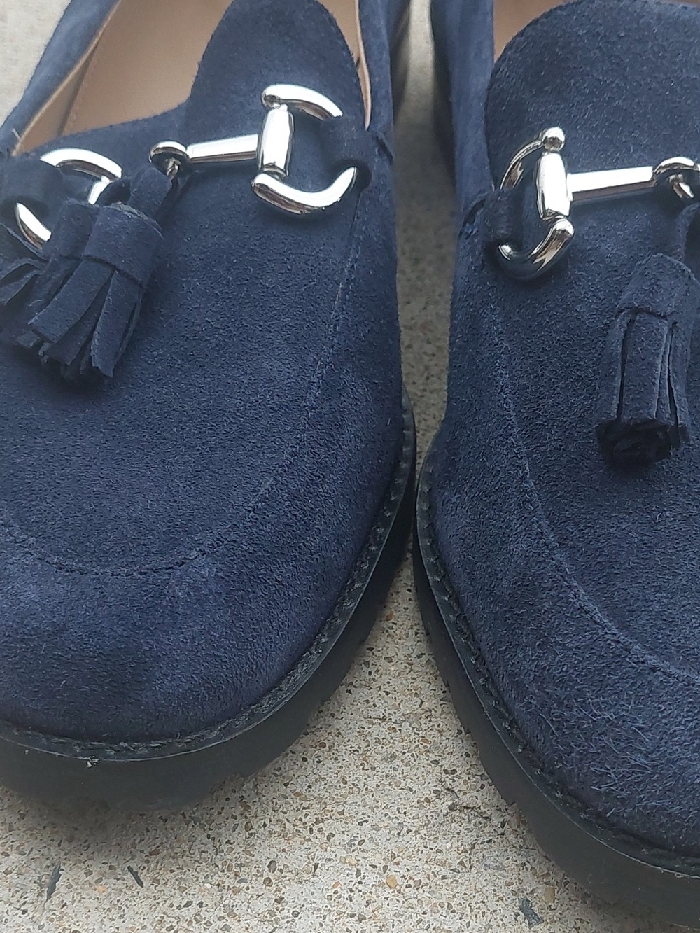 Talbots Navy Suede Tassel Loafers with Silver Hardware US 10 - Picture 2 of 6